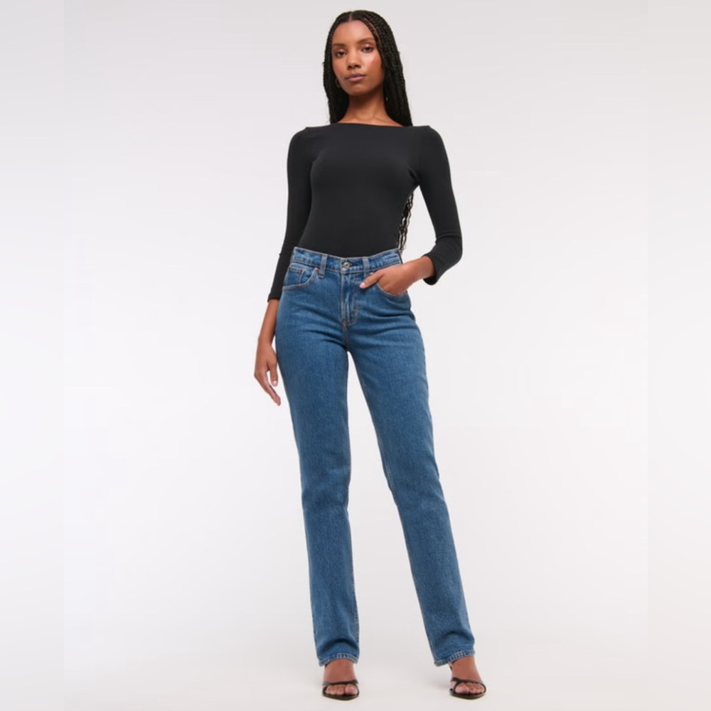 Abercrombie & Fitch 90s Straight Leg Jeans Curve Love Dark Marble Blue Sz 29/4R